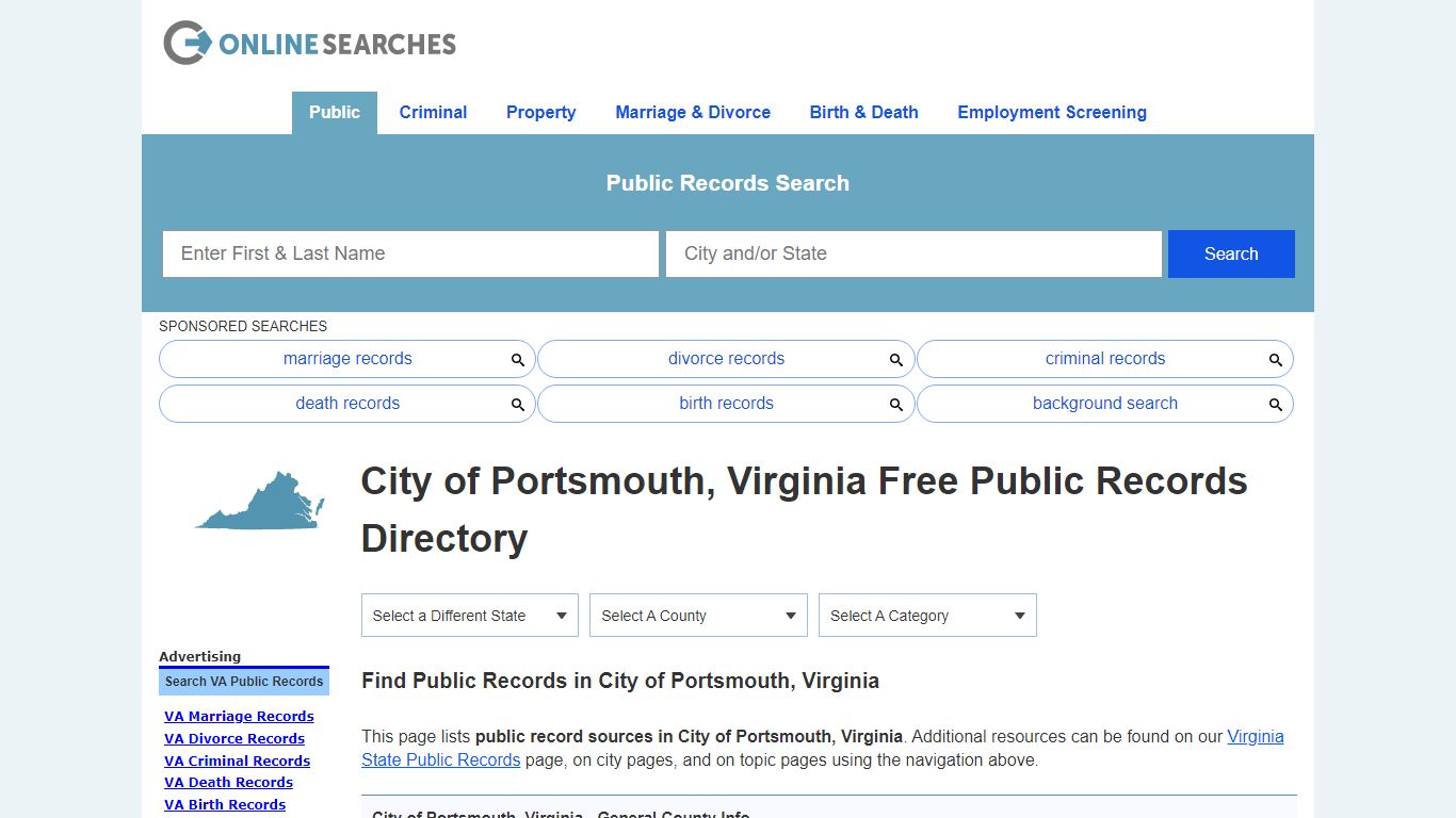 City of Portsmouth, Virginia Public Records Directory