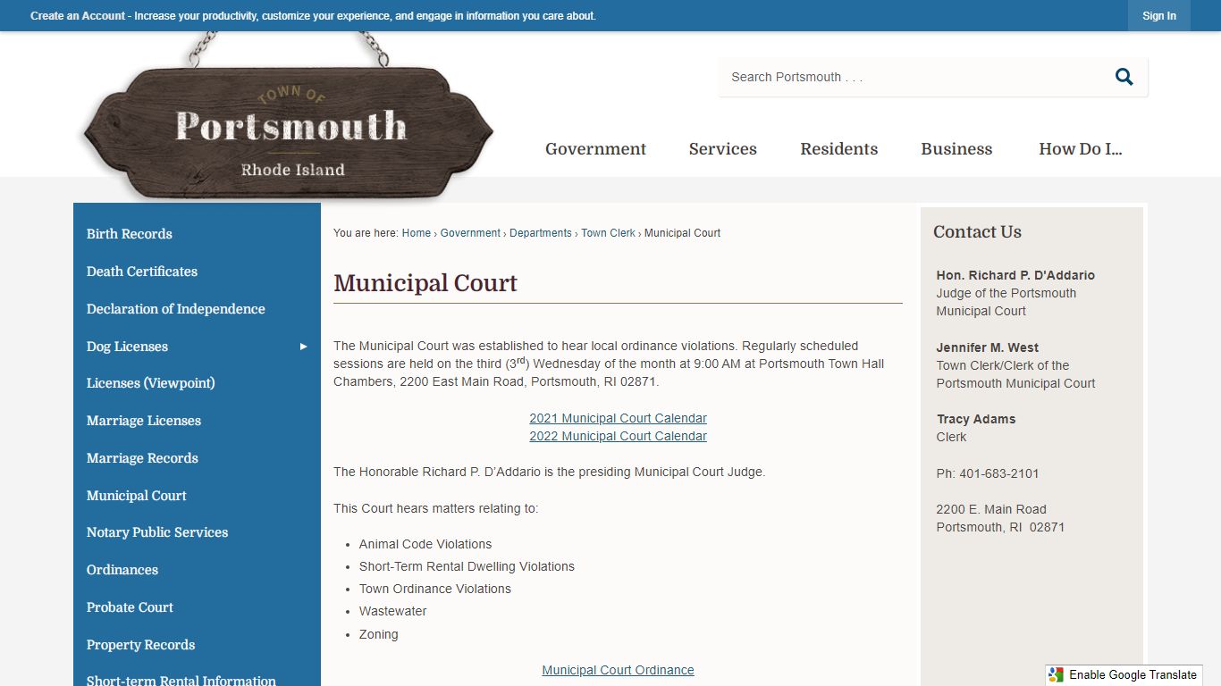 Municipal Court | Portsmouth, RI - Official Website